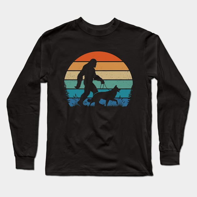 Bigfoot Walking Anatolian Shepherd Dog Retro Sunset Dog Lover Long Sleeve T-Shirt by Cuteness Klub